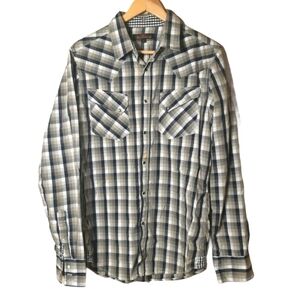 Ben Sherman casual pearl snap long sleeve check mens button down shirt sz large